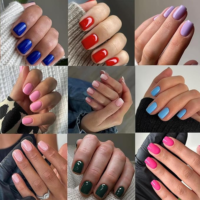 576Pcs Press on Nails Short Square Fake Nails Solid Color False Nails Full Cover Glossy Acrylic Glue on Nails Reusable Artificial Nail Stick on Nail for Women Manicure