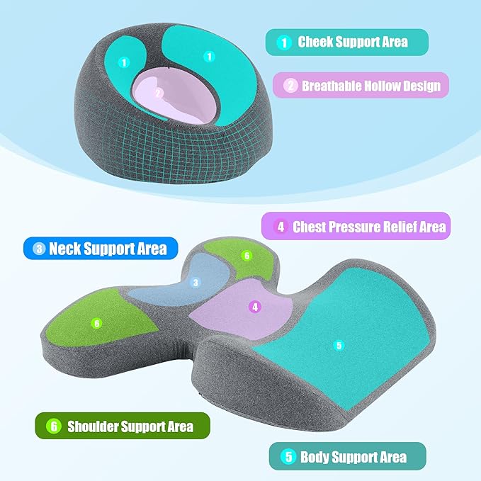 MABOZOO Face Down Massage Pillow, Face Down Pillow for Sleeping with Non-Slip Bottom, Home Head Cushion and Chest Cushion for SPA, Sleep (Gray)