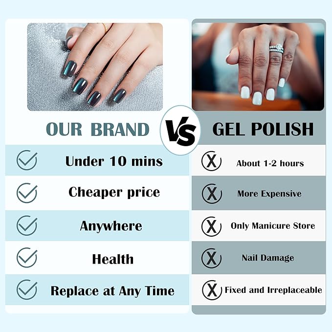 Press on Nails Cat Eye - Press On Nails Short Square for Gifts, Green Cat Eye Glue On Nails for Women Gifts, Stick On Nails in 16 Sizes - 32 PCS Soft Gel Fake Nails Kit, Chameleon