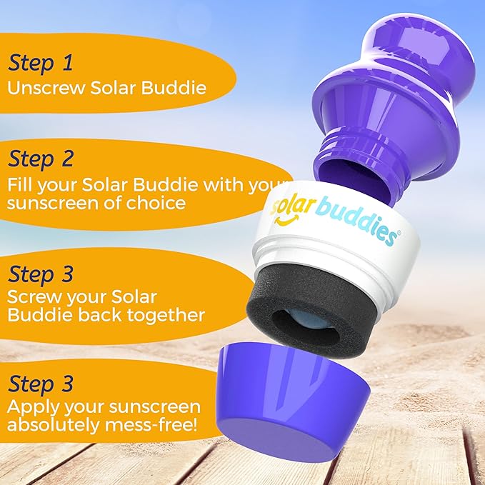 Solar Buddies Sunscreen Applicator - Single Purple - Refillable Roll on Sponge Sunscreen, Suncream & Lotion Applicator For Kids, Adults & Families - Holds 3.4fl oz, Perfect Size for Travel