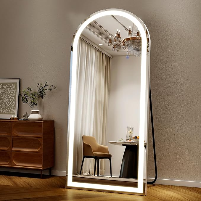 26x68 inch Full Length Mirror with Lights, LED Lighted Floor Standing, Hanging Full Length with Stand, Full Body Dressing Mirror with Dimmable 3 Color LED