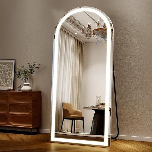 26x68 inch Full Length Mirror with Lights, LED Lighted Floor Standing, Hanging Full Length with Stand, Full Body Dressing Mirror with Dimmable 3 Color LED