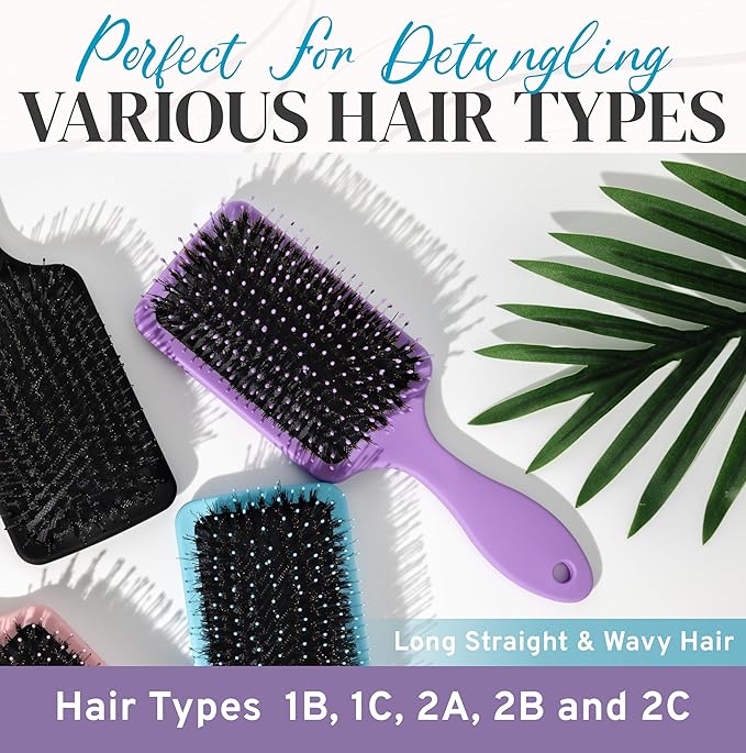 Nora Ross Boar Bristle Hair Brush for Shine & Smoothness – Gentle Detangler Boar Bristle Brush for Women & Men w/Sensitive Scalp & Fine Hair – Slick Back Hairbrush for Frizz-Free Hairstyle (Pink)