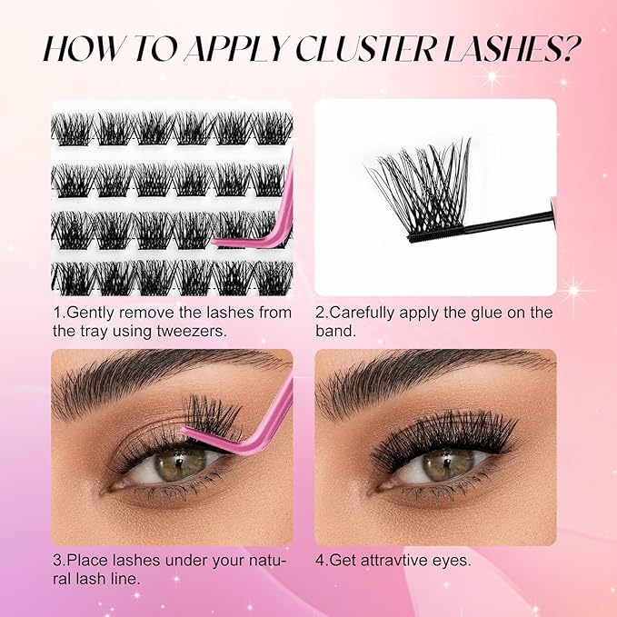 Lash Clusters DIY Eyelash Extensions 144 Clusters Lashes D Curl 0.07 Natural Individual Lash Extensions Mixed Tray False Eyelashes Soft & Strong Thin Band DIY at Home (F32-0.07D, 8-16mm)