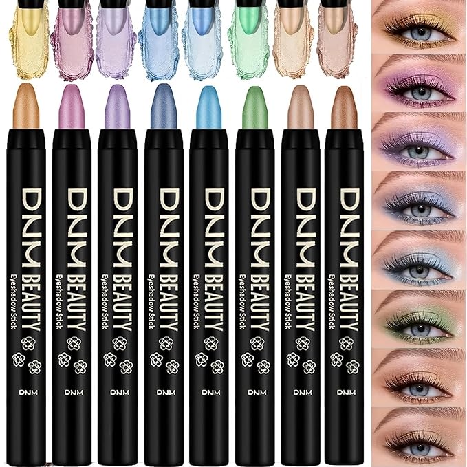 Colorful Shimmer Eye Shadow Stick Glittering Eye Shadow Stick Set with Retractable and Waterproof Eyeshadow Pencil for Long-Lasting Makeup Eyeshadow (Type B 8 Pcs)