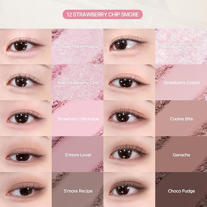 lilybyred Mood Keyboard | 10-Shade Korean Eyeshadow Palette, Highly Pigmented, Matte, Shimmer & Jelly Glitter, Smooth. Blendable, Long-Lasting, Dome-Shaped Design, 0.38 oz. (12 Strawberry Chip Smore)