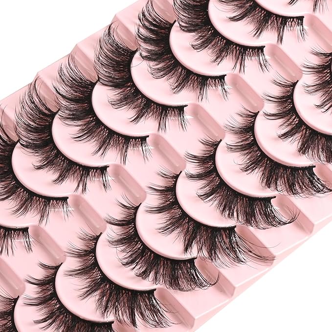 FARRED Cat Eye Lashes Natural Fox Eyelashes 10 Pairs D Curl Wispy False Lash Strips Volume Cateye Fake Eyelash Russian Strip Lashes Natural Look Full Pestañas Sets for MUA and Beginners Makeup