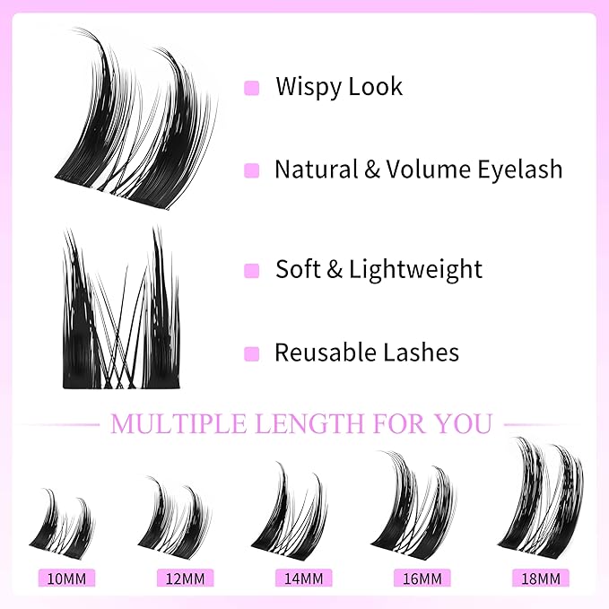 VEYESBEAUTY Lash Clusters Eyelash Extensions Thin & Invisible Band DIY Individual False Eyelashes Newbie's Five-Second Series Lash Tray for Self-application, Star Spike Lashes 10-18mm Mixed Length