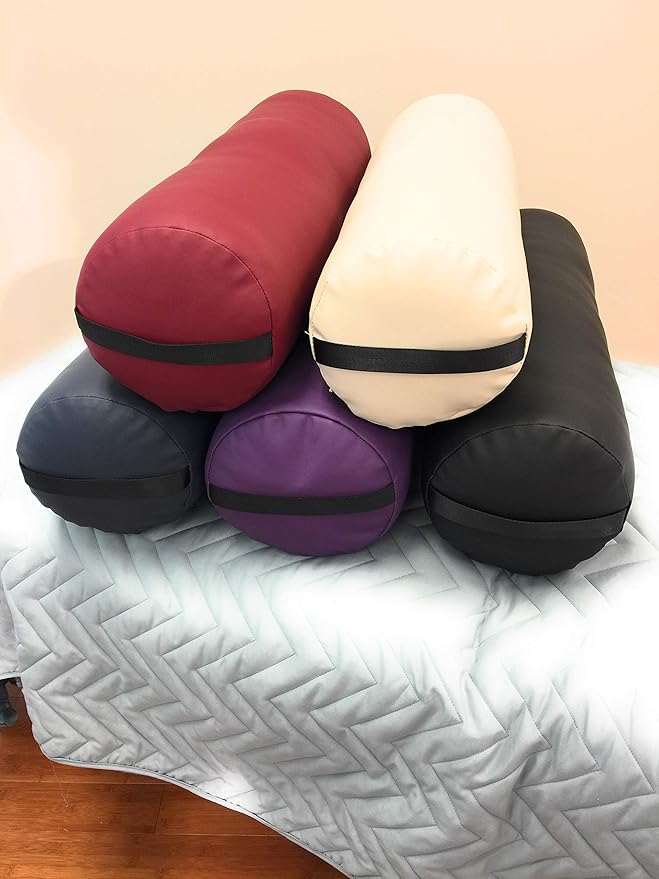 Fluffy Massage Bolster Pillow by NRG - 8"W x 26"L Full Round Massage/Spa Table Bolster with Carrying Strap - Supports Neck, Knees or Ankles - PVC Free Vinyl Upholstery - CFC Free Foam - Color Burgundy