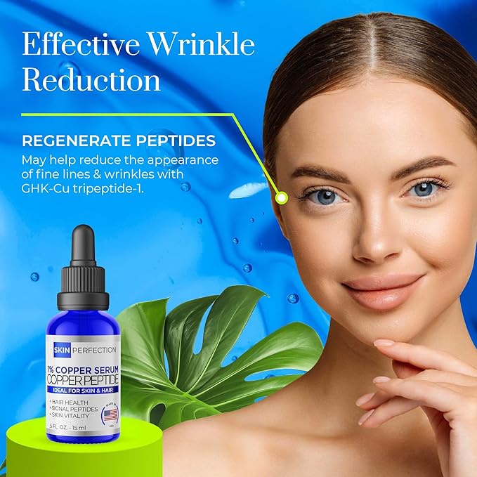 Skin Perfection GHK-CU Copper Peptides Serum for Face & Hair - Copper Peptide for Skin, Hair & Scalp - 1% Blue Liquid for Face, Neck, Body, and Scalp – Multi-Use Serum Booster with Dropper 0.5 fl oz