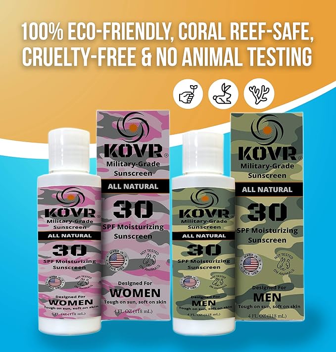 Kovr Sunscreen SPF 30 Face & Body Lotion - Reef Safe & Water Resistant Mineral Sunscreen | Broad Spectrum, Moisturizing, Unscented | Military Grade Sunblock for Men (4 fl oz)