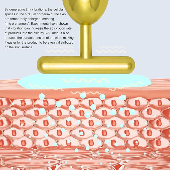 Elitzia T-Shape Beauty Pulse Face Massager 24k Golden Facial Vibration Lift Massage Tools Promote Absorption Improve Multifunctional Can Be Used for Relaxing Face Eyes Head and Ears Portable ETGB001