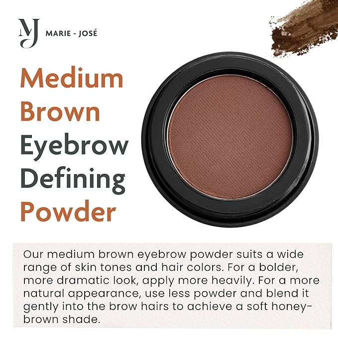 Marie-José Brow Powder – Medium Brown | Brown Eyebrow Powder, Vegan & Cruelty-Free | Highly Pigmented, Long-Lasting Compact | 9 Shades Available | Made in USA