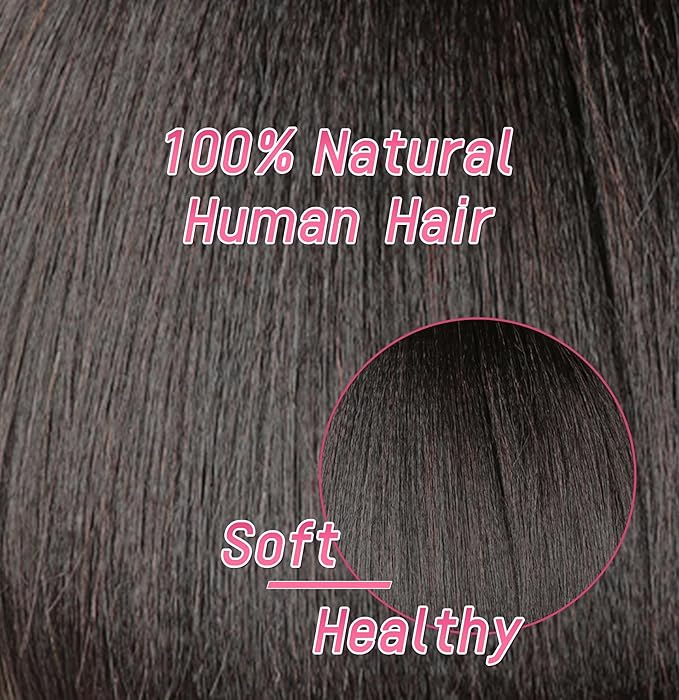 Essent Seamless Light Yaki Straight Clip in Hair Extensions Seamless Real Human Hair, 20 Inch 1Pack 130g 7Pcs Human Hair Extensions for Women Natural Black