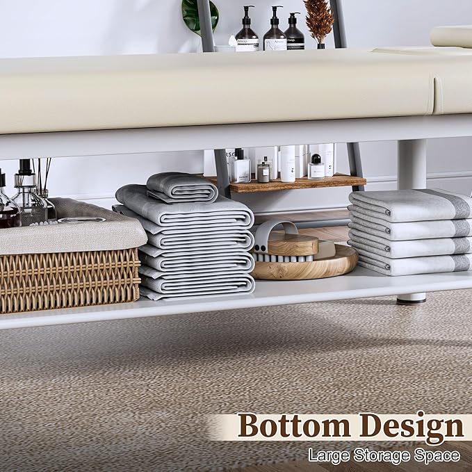 Olela Heavy Duty Stationary Massage Table with Adjustable Backrest, 31.5" Wide Professional Spa Facial & Therapy Bed, Metal Frame PU Leather Treatment Table for Salon & Clinic