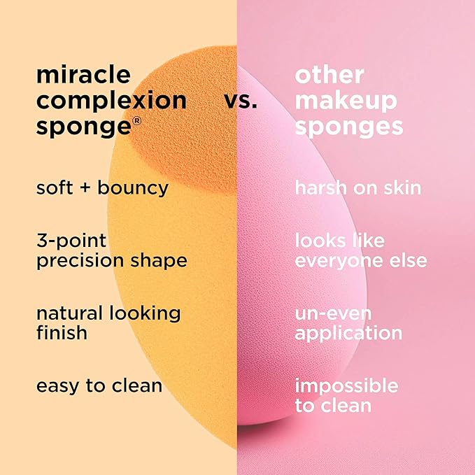 Real Techniques Miracle Complexion Sponge + Concealer Sponge Duo, Makeup Blending Sponges For Foundation & Concealer, Offers Light To Medium Coverage, Natural, Dewy Makeup, Latex-Free Foam 2 Count