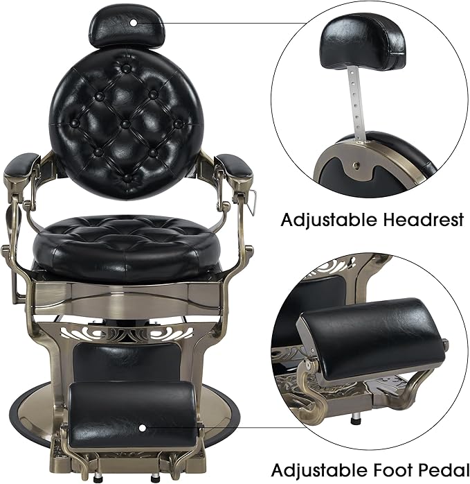 BarberPub Heavy Duty Metal Vintage Barber Chair All Purpose Hydraulic Recline Salon Beauty Spa Chair Styling Equipment 8914 (Black with Brushed Bronze Frame)