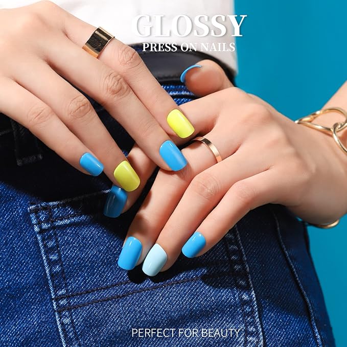 Short Square Press on Nails, Teenitor 576pcs Short Press on Fake Nails With Nail Glue And Adhesive Stickers, 12 Colors Matte Press On Short Nails, 12 Colors Glossy Short Press On Nails, Short Glue On Nails With Nail Stickers Rhinestones