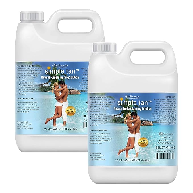 Belloccio Simple Tan Gallon Bottle of Professional Salon Sunless Tanning Solution with 8% DHA and Dark Bronzer Color Guide