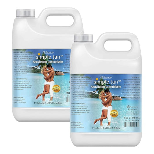 Belloccio Simple Tan Gallon Bottle of Professional Salon Sunless Tanning Solution with 8% DHA and Dark Bronzer Color Guide