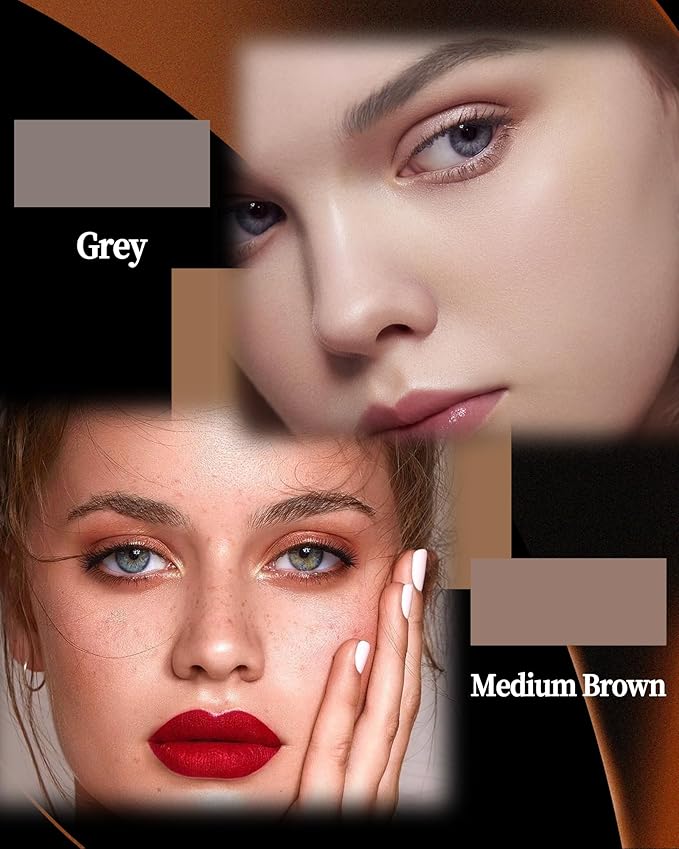 Eyebrow Powder Makeup Kit - Medium Brown+Grey, 2 Color Eye Brow Powder Palette Waterproof Long-Lasting Brow Filler, Lightweight, Easy Blend, Natural Full Look with Brush, maquillaje para cejas-02