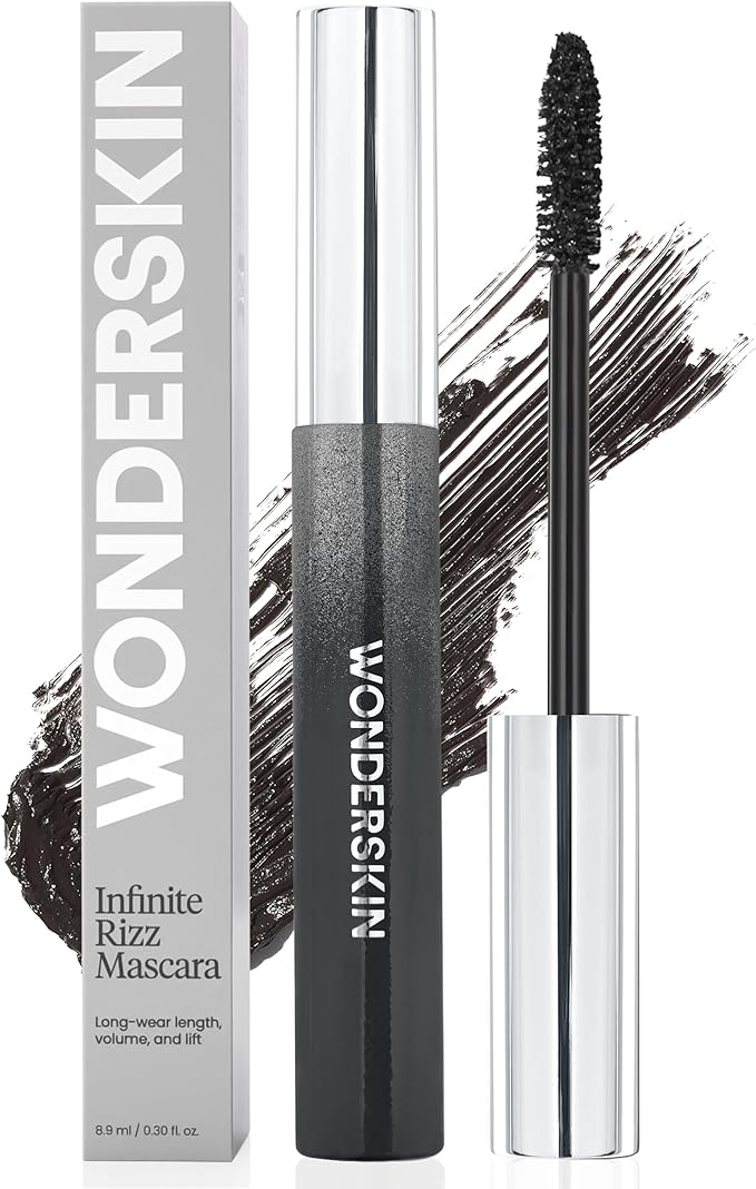 Wonderskin Infinite Rizz Mascara - Black Mascara for Volume and Length, Long-Wear, Smudge-Proof & Water-Resistant Volumizing Lash Makeup (Black)
