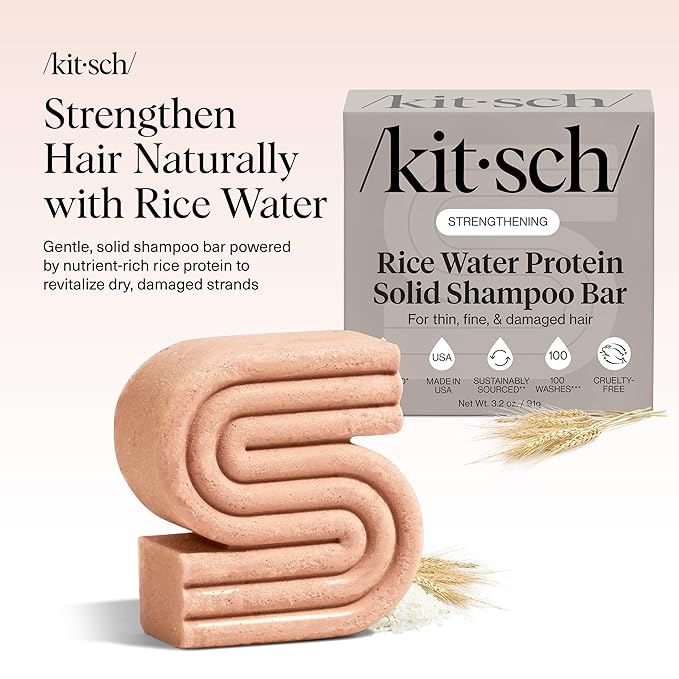 Kitsch Rice Water Shampoo Bar for Hair Growth – Strengthening Hair Shampoo for Men and Women – Reduce Breakage, Boosts Shine – Paraben, Silicone & Sulfate-Free, Vegan Hair Care - 3.2 oz
