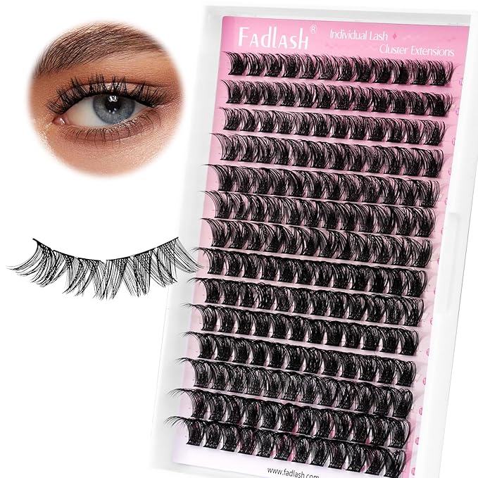 FADLASH Lash Clusters Natural Eyelash Clusters 10-16mm DIY D Curl Cluster Eyelash Extensions Waterproof Individual Lashes with Soft Thin Band for Self Use (YS01, 10-16mm)