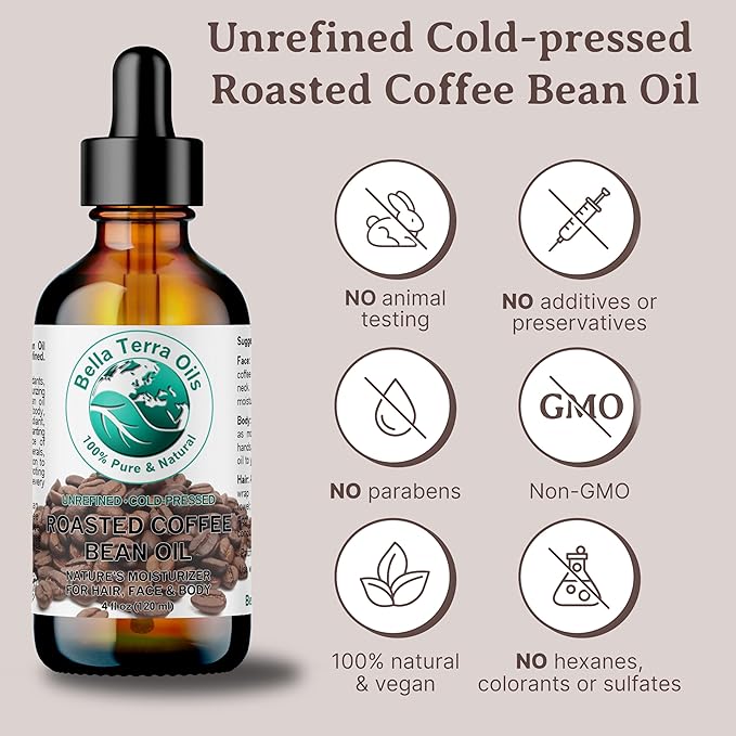Bella Terra Oils - Roasted Coffee Bean Oil 4 oz - Dive into The Heart of Coffee Extract, Boosted with Essential Fatty Acids, A Luxurious Experience