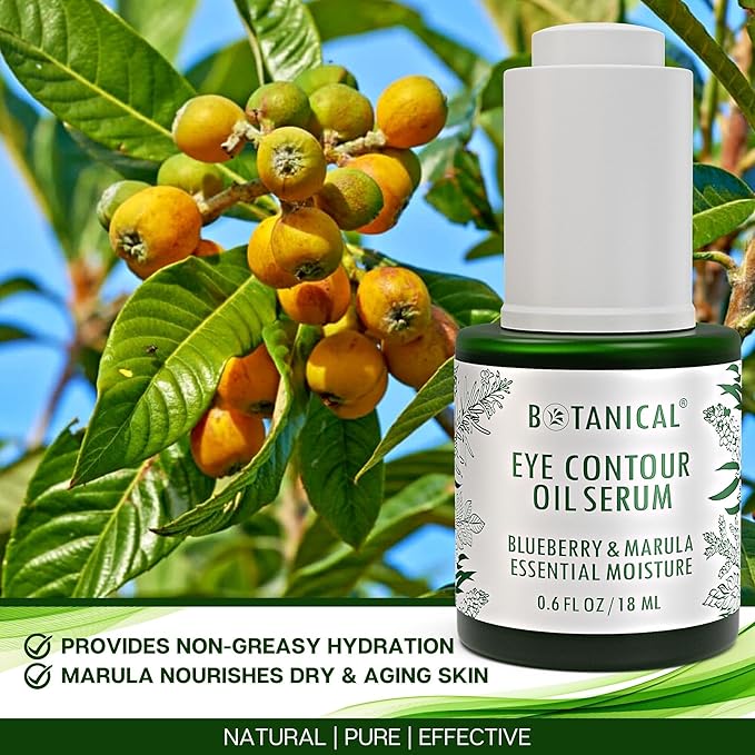 Botanical Eye Contour Oil Serum | Blueberry & Marula Oil | Organic, Pure, Natural Skincare (0.6 fl oz | 18 ml)
