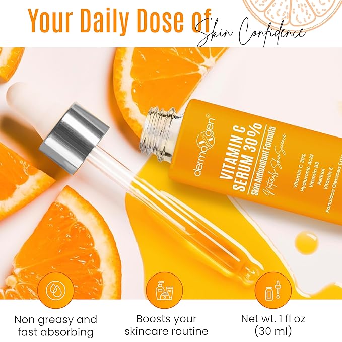 30% Organic Vitamin C Serum for Face – Natural Anti-Wrinkle Serum with Hyaluronic Acid & Vitamin E – Anti-Aging Moisturizer for Fine Lines, Dark Spots & Skin Rejuvenation – 2 Fl oz