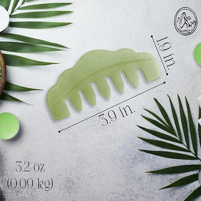 Mount Lai Hand-Carved Natural Jade Gua Sha Scalp Comb – Scalp Massager & Scraping Guasha Tool for Relaxation, Blood Circulation & Cooling