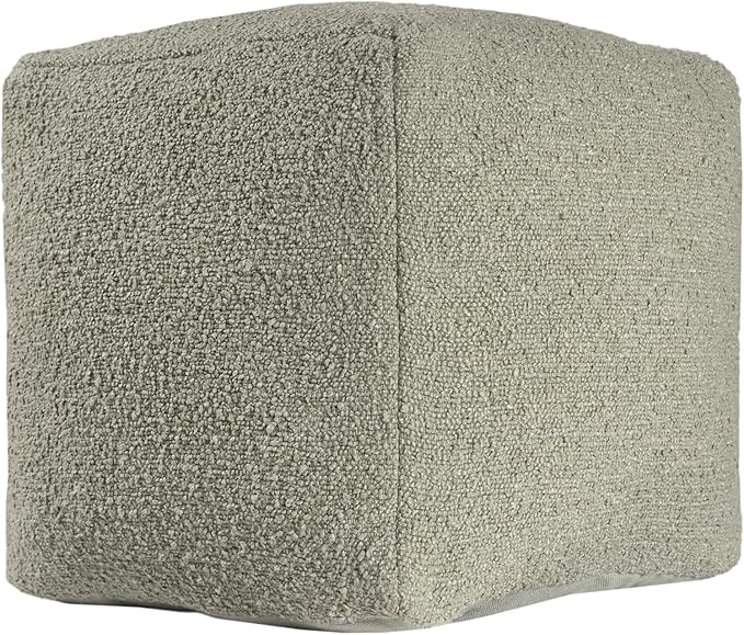 L. R. Resources, Inc. LR Home Handmade Contemporary Solid Boucle Indoor Medium Pouf Ottoman, Green | Cube for Living Room, Bedroom & Dorm Decor | 18 x 18 x 18 Stuffed Ottoman for Seating