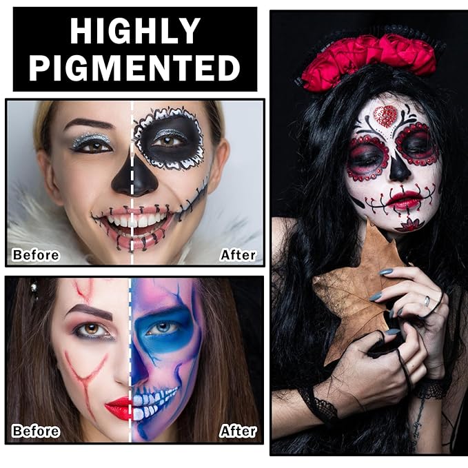 Clown Makeup Kit,Black White Red Face Paint Professional Adult Body Paint Kit for Halloween SFX Special Effects Makeup Kit