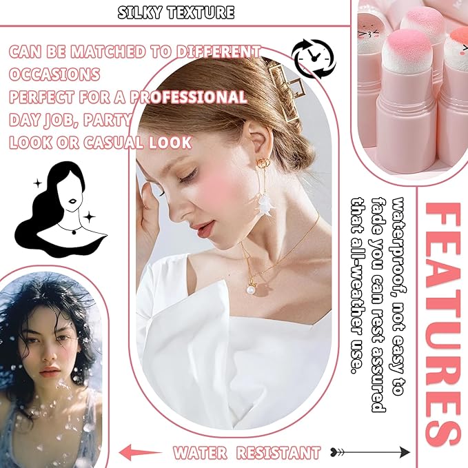 Matte Contour Blush Stick for Cheeks and Face - Buildable Shimmer Facial Blusher Shades - Blendable Cosmetic Makeup 02