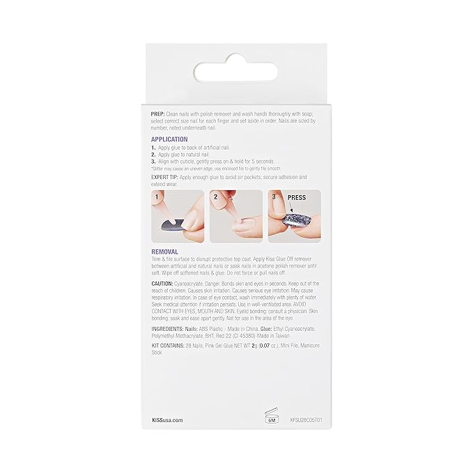 KISS Gel Fantasy Ready-To-Wear Fake Nails, Short, Square - After Last Night, Smudge Proof, Waterproof, No Dry Time, Durable, Flexible, DIY Manicure, Salon Quality, Long Lasting | 28 Count
