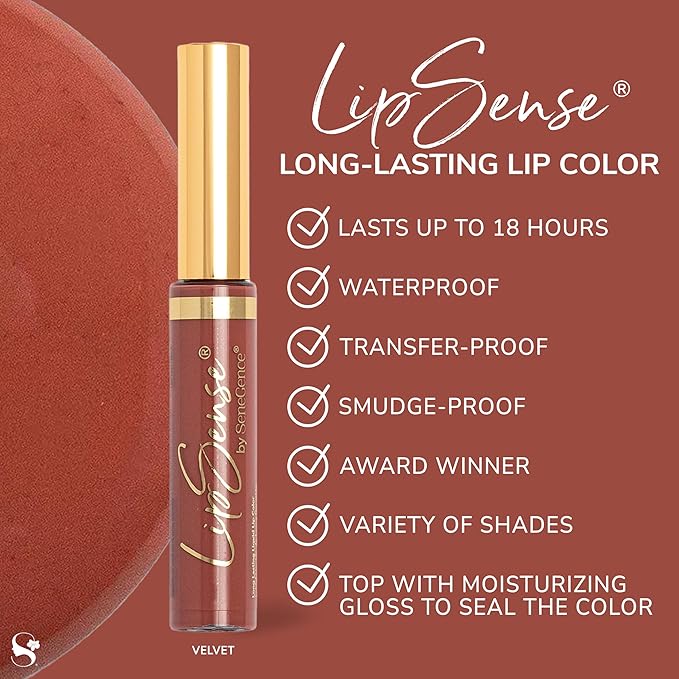 SeneGence LipSense Velvet Liquid Lipstick and Glossy Clear Lip Gloss Duo – 18HR Wear, Hydrating, Waterproof, Transfer-Proof