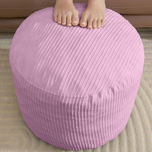 Pouf Ottoman Foot Stools with Foam Small Ottoman for Living Room Corduroy Ottomans Pouf 26x18 Floor Poufs Foot Rest for Chair Pink Hassocks and Ottomans