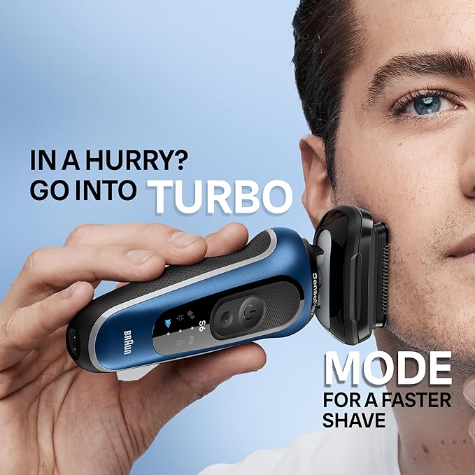 Braun Electric Shaver for Men, Series 6 6120s, Wet & Dry Shave, Turbo & Gentle Shaving Modes, with Precision Trimmer & Pouch, Blue