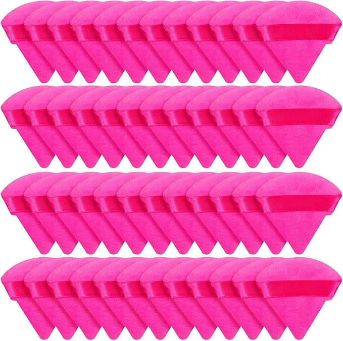 Suclain 48 Pcs Velour Triangle Powder Puff Soft Velour Makeup Puff for Face Powder Makeup Triangle Sponges for Wet and Dry Cosmetic Foundation Loose Mineral Body Tool (Pink)
