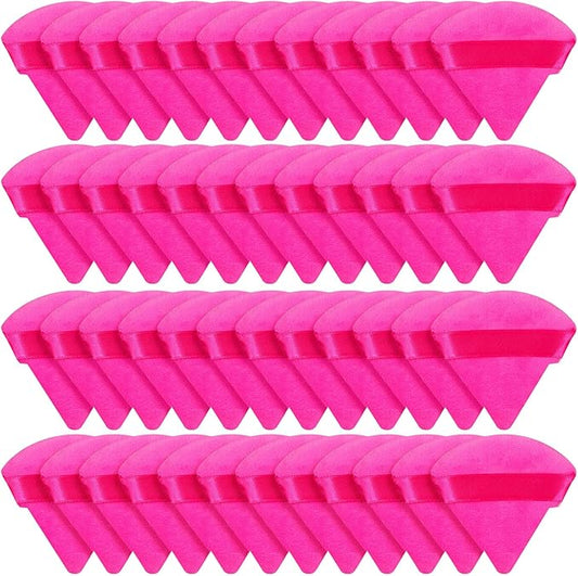 Suclain 48 Pcs Velour Triangle Powder Puff Soft Velour Makeup Puff for Face Powder Makeup Triangle Sponges for Wet and Dry Cosmetic Foundation Loose Mineral Body Tool (Pink)