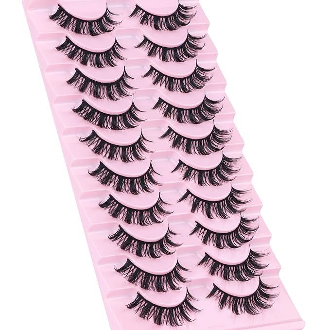 False Eyelashes Manga Lashes 10 Pairs False Eyelashes Japanese Style D Anime Lashes Natural Cosplay Lashes Natural Look 15 MM Wispy Faux Mink Lashes Full Strip Doll Lashes by FANXITON