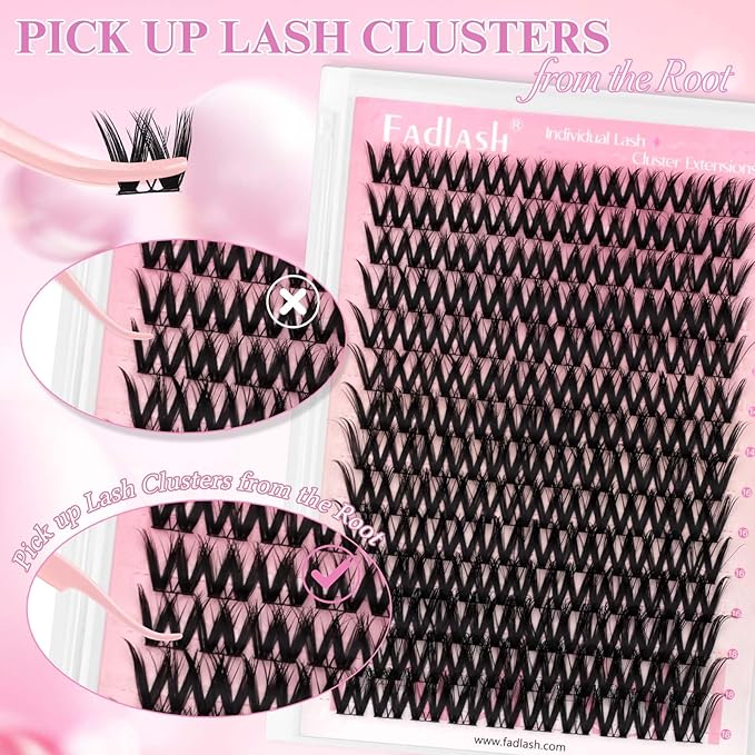 FADLASH Lash Clusters Natural Eyelash Clusters 12-18mm DIY D Curl Cluster Eyelash Extensions Reusable Individual Lashes with Soft Thin Band for Self Use (SBD006, 12-18mm)