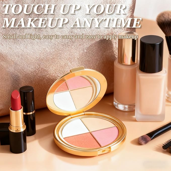 Eye & Cheek Palette - Eyeshadow and Highlighter Makeup, Face Highlighter Palette for Women, Multitasking Blush, Highlighting Eye & Cheek Palette, 4-In-1Makeup Palettes Kit, Natural Glow Contour Powder