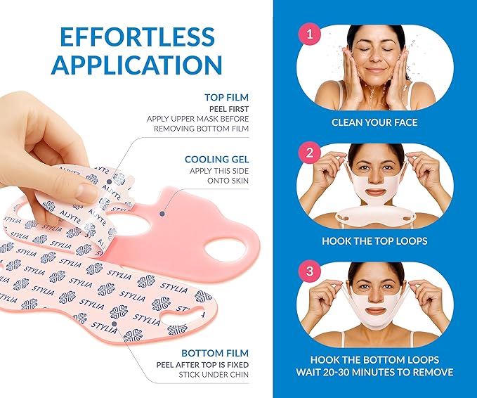 Stylia MaxiLift V-Line Lifting Collagen Face Mask – Enhanced Double Chin Reducer – Jawline Shaper Face Lifting Masks – Firming Neck Lift Collagen Mask – Chin Strap for Sleeping – Hyaluronic, Aloe 5PC