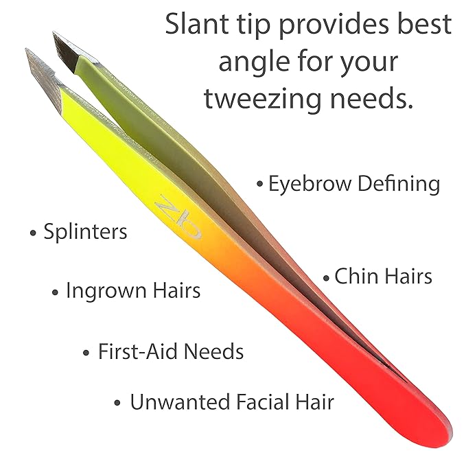 Zizzili Basics Tweezers - Limited Edition Sherbet Ombre Slant Tip - Best Tweezer for Eyebrow, Facial Hair Removal and your Precision Needs