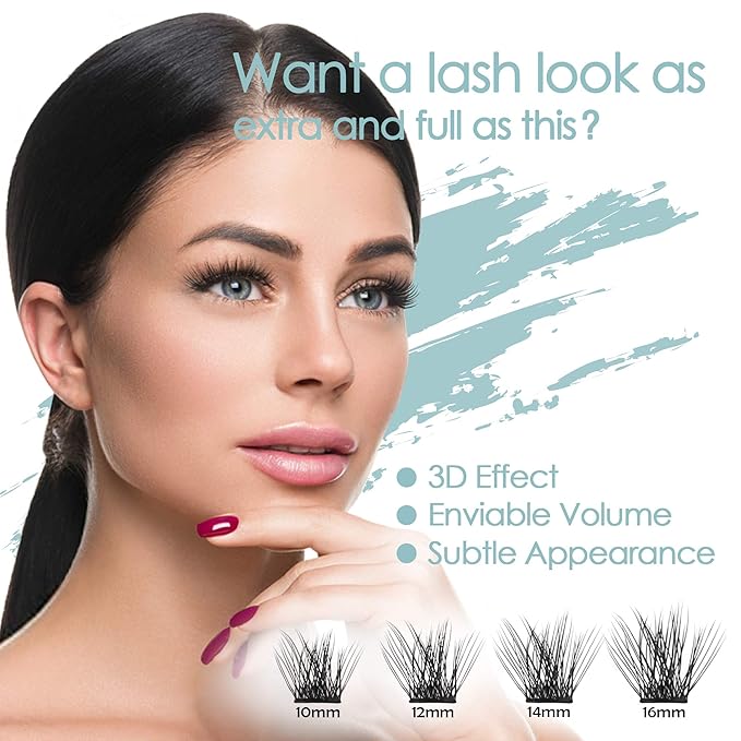 DIY Eyelash Extension, 3D Effect Individual Glue Bonded Lash Clusters Volume Lashes Set, Home Eyelash Extension, Lashes Pack (14MM-Volume)