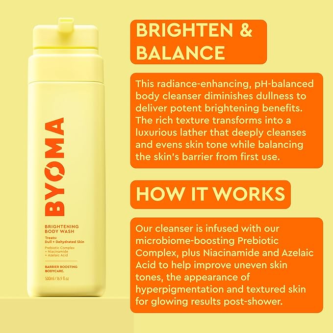 BYOMA Brightening Body Wash - Creamy Formula with Niacinamide & Azelaic Acid for Dull, Dehydrated Skin - Brightens & Evens Tone - Skin Barrier Repair - 16.9 Fl. Oz