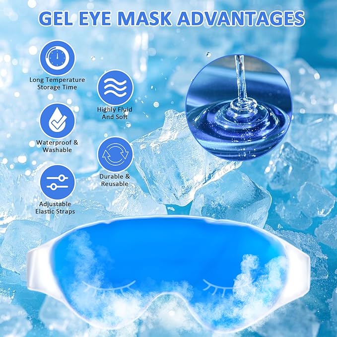 2 Pack Cold Cooling Eye Mask, Hot/Cold Reusable Ice Packs - Compress Therapy for Puffy Eyes, Skin Care, Headaches, Migraines, Stress Relief.