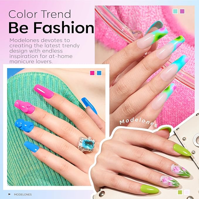 modelones Gel Nail Polish Set, 6 Colors Pastel Mint Purple Light Pink Gel Polish Rainbow Bright Neon Green Blue Hot Pink Nail Polish Soak Off LED Manicure Salon DIY Starter kit Gift